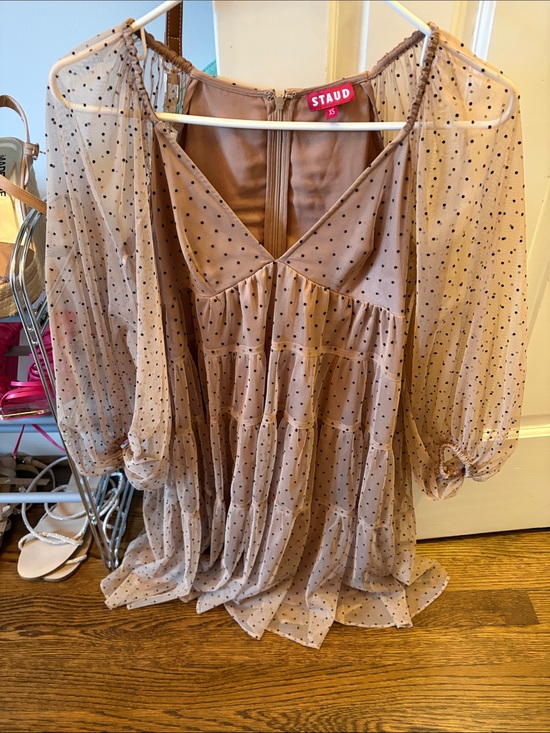 STAUD Dresses & Skirts - STAUD Beige Polka Dot Tiered Mini Dress